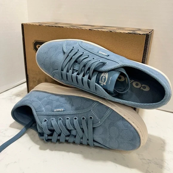 COACH MENS CANVAS BLUE SNEAKERS - Picture 11 of 13